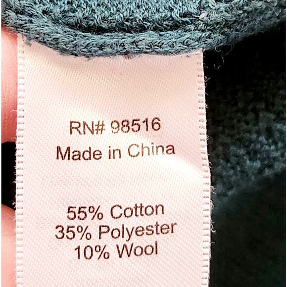Coldwater Creek Green Blue Tight Knit Wool Blend Boat Neck Sweater L 14 Soft - Picture 5 of 5